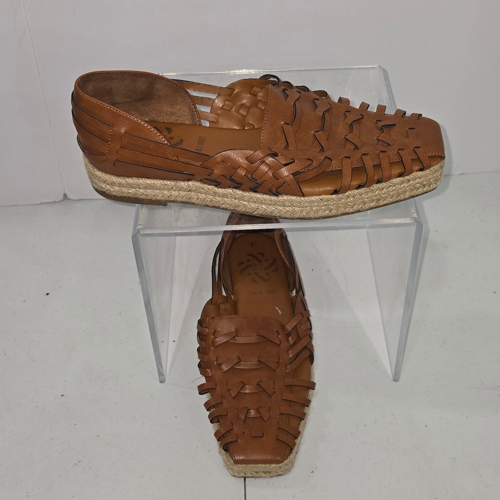 Sam & Libby Womens Woven Huarache Espadrille Flats Brown Square Toe 8.5